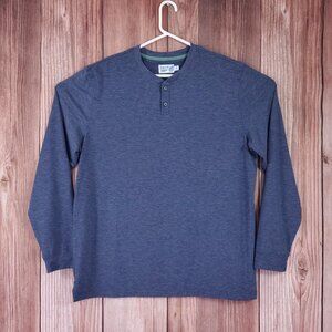 Huckberry Wellen Seawool Henley Mens Size XXL Long Sleeve Shirt Navy Stretch